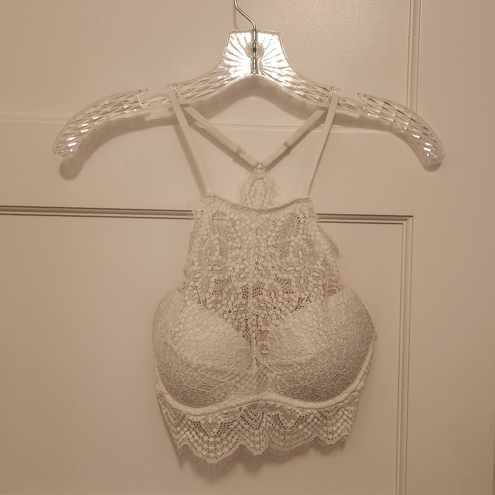 Pink Victoria Secret high neck white lace bralet